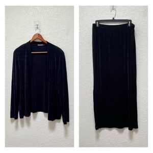 Picadilly Fashions Black Slinky Cardigan and Maxi Skirt Set XL VTG Slinky 90s